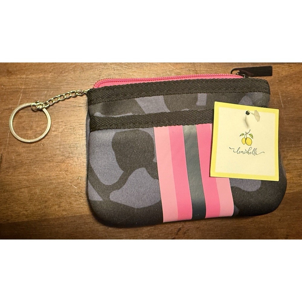 Lexie Neoprene Keychain Wallet by Lemonbella Navy Camo W/pink 5.5"x4"